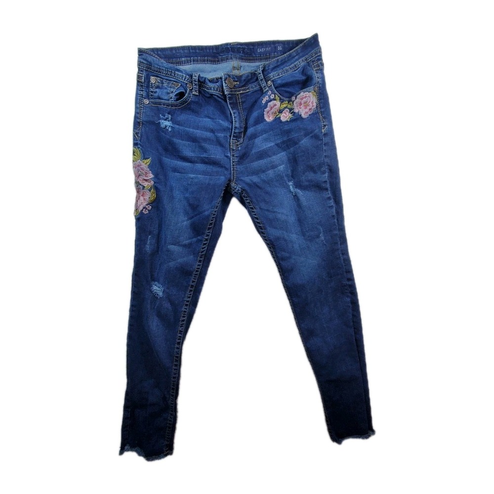 Grace Jeans Womens Size 31 Easy Fit Embroidered Ankle Blue